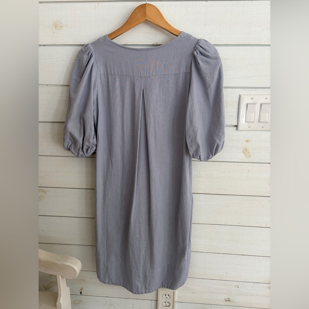 Cynthia Rowley linen blend puff sleeve dress with side pockets powder blue XS - Picture 7 of 11